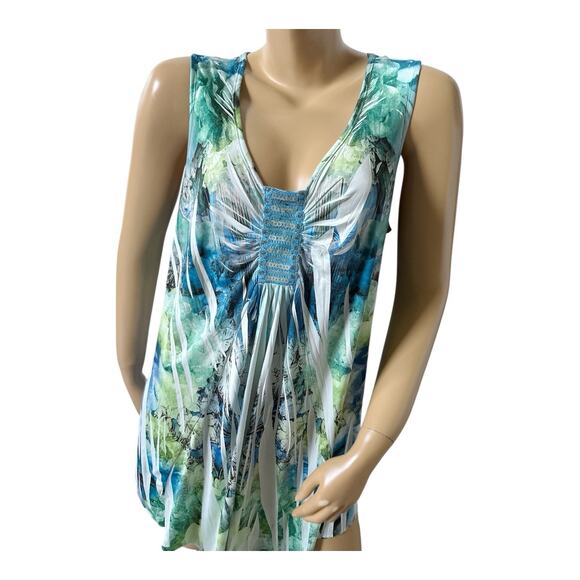 ONE WORLD Womens Plus Size 1X Sleeveless Embellished Sublimated Tank Top Shirt - Picture 5 of 7